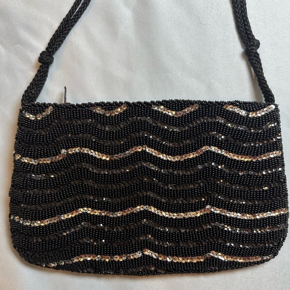 Fashion Imports Handbags - Vintage Beaded Purse Black Sequin Evening Bag Made in Hong Kong Fashion Imports